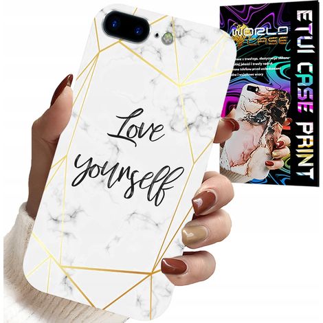 Coque pour iPhone (7 Plus) - marbre blanc avec bordures dorées - Je t'aime (1/5)