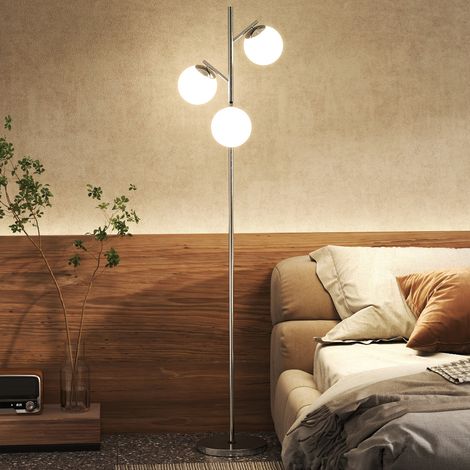 3-Light Tree Floor Lamps for Living Room, Modern Standing Lamp for Bedroom with Globe Lampshade, Steel Base, Bulb not Included, Silver Tone (1/5)