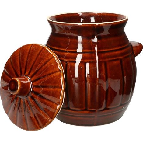 Pot de fermentation en argile 2,7 litres - Pot à concombre en grès pour fermentation avec couvercle (1/5)