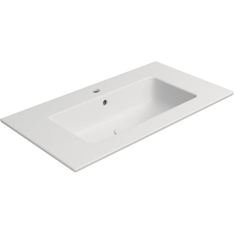 Lavabo en céramique PURA Slim 82x46cm, blanc mat (1/4)