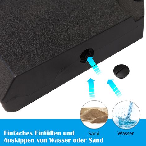 Lot pour parasol, base de parasol en 4 éléments, lestable avec 80 kg d'eau ou 120 kg de sable, PEHD, noir, 100 x 100 x 9,5 cm (1/4)