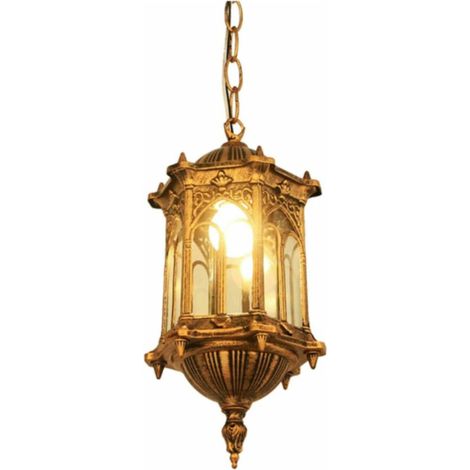 Suspension d'extérieur vintage, lampe suspendue en métal doré antique, applique étanche pour porche, avec panneau acrylique transparent, éclairage extérieur élégant, convient aux jardins, patios et ga (1/5)