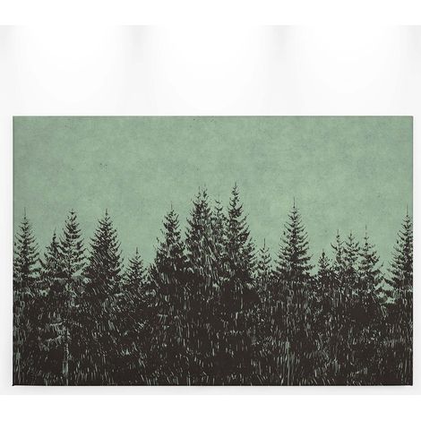 Tableau arbre vert & noir | Tableau forêt de sapin nuit tombée | Tableau sur toile moderne idéal pour couloir salon & chambre - 0,9 x 0,6 m (1/5)