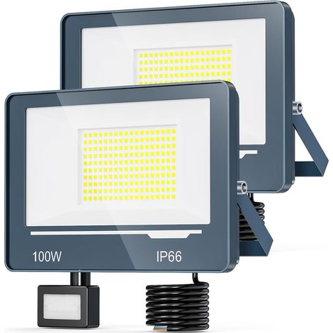 Spot LED Extérieur Detecteur de Mouvement 100W 10000LM - 6500K Blanc Froid Projecteur LED Exterieur Detecteur de Mouvement, IP66 Projecteur Extérieur avec Détecteur Jardin(2 Pièce) (1/5)