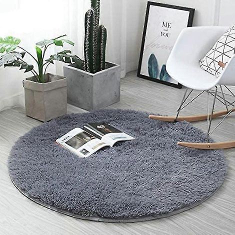 Seidenweiche Teppiche, flauschige Teppiche, rutschfester Shaggy-Teppich, Esszimmer-, Wohnzimmer- und Schlafzimmerteppich, runde Fußmatte - superweich für den Innenbereich (grau, 100 x 100 cm) (1/5)