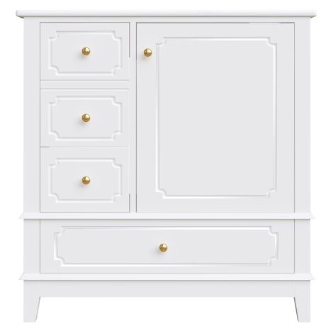 Meuble sous lavabo blanc classique 3 tiroirs + 1 porte 76,5×47×87,5cm, meuble de rangement de salle de bain pour accessoires sanitaires (1/5)