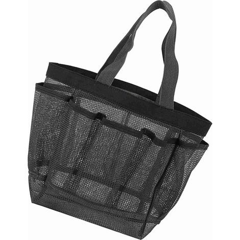 1 sac de douche en filet, 8 poches organisées, maillage aéré, léger 70 g, compact 20x18x14 cm, pour salle de bain, dortoir, plage, camping (1/3)