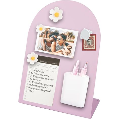 Tableau mémo magnétique en acier laminé à froid - Grand format - 20 x 10 x 28 cm - Tableau mémo magnétique noir avec 3 pansements magnétiques floraux, 1 porte-stylo, 1 clip magnétique et 50 (1/5)