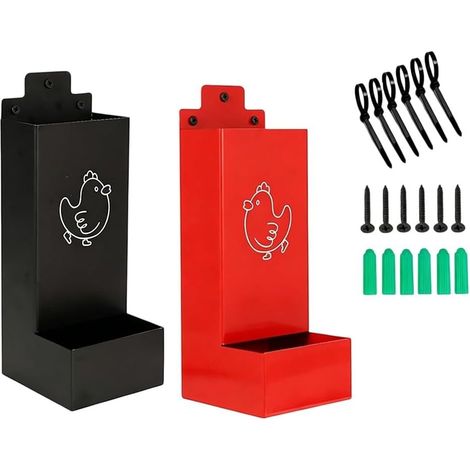 Lot de 2 mangeoires automatiques en métal à suspendre pour poulets, canards et oies, distributeur de granulés d'extérieur facile à nettoyer, noir, rouge, résistant à la rouille (1/5)