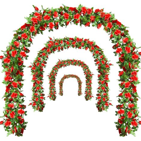 Artificial Rose Garland, 4 Pack Silk Rose Garland Hanging with Green Leaves for Wedding Party Garden Wall Arch Home Decor (1/5)