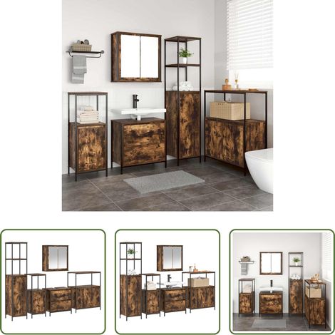 Holzwerkstoff - Badezimmermöbel Set 5 pcs Braun 76,5 x 35 x 95 cm Holzwerkstoff (1/5)