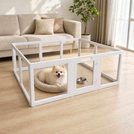 Parc de jeu transparent en acrylique pour chiens et chats, enclos d'intérieur, facile à monter, 10 panneaux. (1/5)