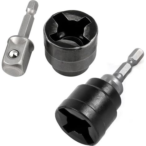 Lot de 2 adaptateurs pour cric à ciseaux — Remplace la clé à cliquet — Compatible avec clé à chocs 1/2", embout hexagonal 1/4", visseuse électrique et perceuse sans fil — Kit d'outillage pour cric de (1/5)