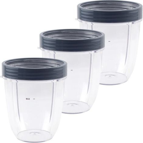 Lot de 3 gobelets courts de 532 ml (18 oz) avec joint de rechange, compatibles avec les blenders NutriBullet 600 W et 900 W (modèles NB-101B, NB-101S et NB-201).
