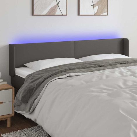 Tête de lit LED grise en similicuir, hauteur réglable, 203 x 16 x 78/88 cm - PANGIVO (1/5)