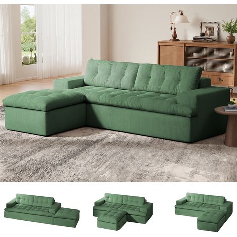 Canapé d'angle noir modulable de 215x175x48cm, repose-pieds amovible, canapé moderne en forme de L Cloud avec assise profonde
