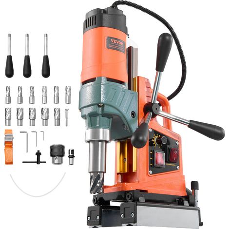 Perceuse Magnétique 1400 W, Perceuse à Colonne 10000 N, Diamètre d'Alésage 50 mm, Vitesse 0-850 tr/min, Sens de Rotation Réversible, 11 Forets, pour Surface Métallique, Rénovation Résidentielle (1/5)
