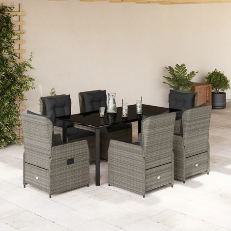 Set comedor jardín 7 pzas y cojines ratán sintético gris vidaXL (1/5)