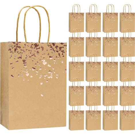 Sac Cadeau, 20 Pcs Bronzage Sac en Papier Kraft avec Poignée,Pochettes Cadeaux Recyclable pour Anniversaire Mariage Fête(Brun) (1/5)