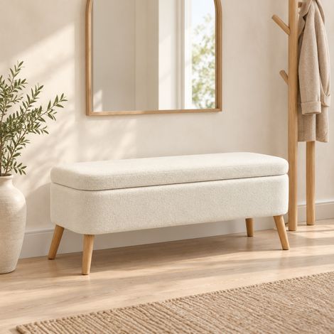 Sitzbank mit Stauraum 120/42/45 cm in Cremeweiß, gepolstert mit 65 L Fach (1/5)
