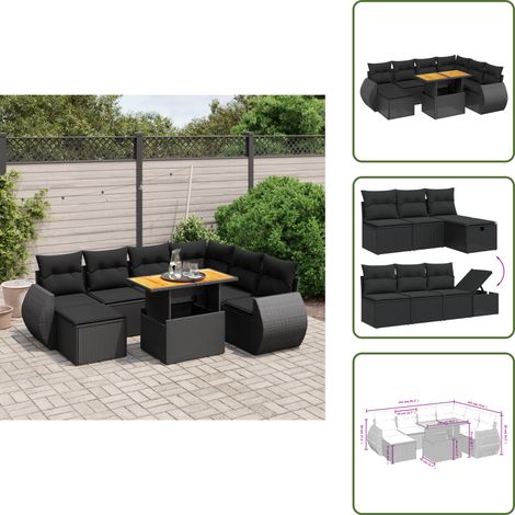 8-tlg. Garten-Sofagarnitur mit Kissen Schwarz Poly Rattan - Gartenmöbel Set - PE-Rattan Möbel - Outdoor Lounge - Gartenlounge - Balkonmöbel (1/5)