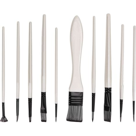 Set de 10 pinceaux à peinture, tailles multiples, poils en nylon et laine, manche en bois massif, pinceaux aquarelle (1/5)
