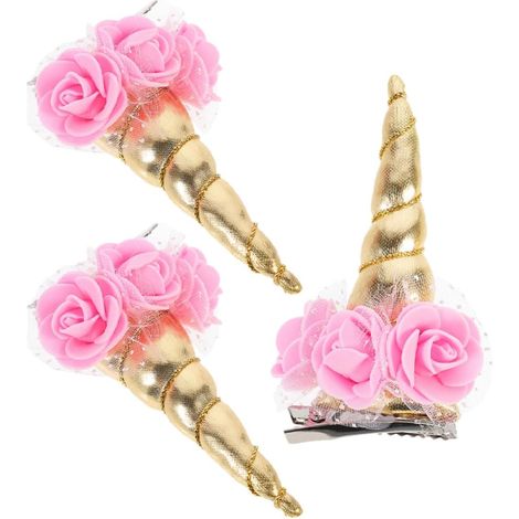 3-Piece Fabric Unicorn Horn Hair Clips for Girls (1/5)