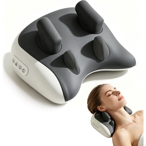 Masseur Cervical, Masseur de cou Multifonction sans fil, Oreiller de massage chauffant 6D, Masseur pour Voiture et maison, 24W, Gris (1/5)