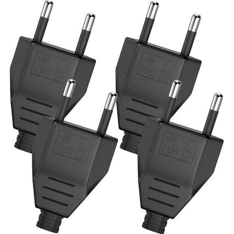 Four European style flat plugs, male plug, 250 V 2.5 A, decorative flush-mounted plug for domestic use (black). (1/5)