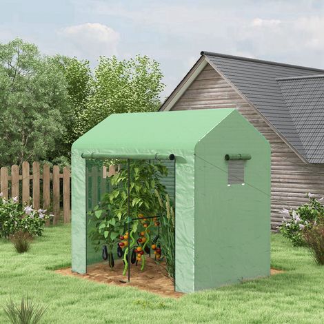 Serra da giardino di 2,8 m² con 1 grande porta avvolgibile e 2 finestre, dimensioni 200L x 140W x 200H cm, verde