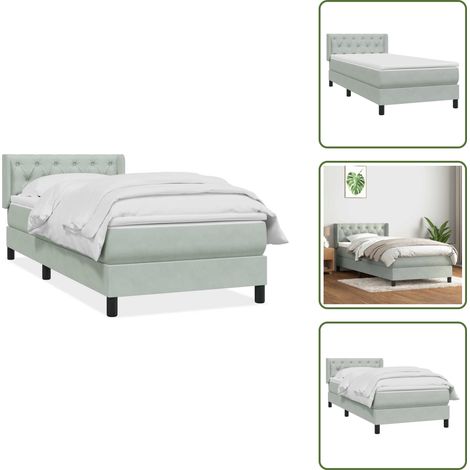 Colchón terciopelo - vidaXL Cama box spring con colchón terciopelo gris claro 80x220 cm - Cama de muelles