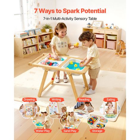 Table Sensorielle pour Tout-Petits, Table d'Activité en Bois pour Enfants, Chevalet d'Art avec Tableau Double Face, Bacs de Rangeme… (1/5)