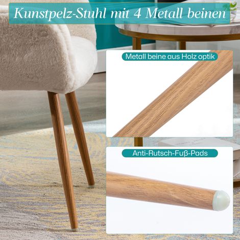 Sedia da sala da pranzo 59x46x79 cm in pelliccia sintetica bianca con braccioli – MEUBLIV (1/5)