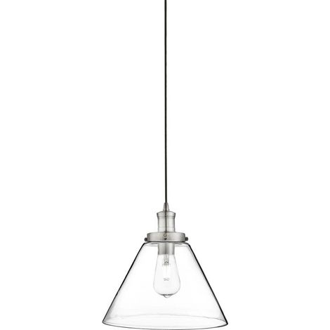 Suspension PYRAMID 1L métal argent satiné et abatjour verre transparent E27 max 60w diamètre 29cm (1/3)