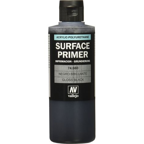 Vallejo Primer Nero Brillante 200ml, Pittura Acrilica per Aerografo, Ideale per Modelismo e Figure, Asciugatura Rapida (1/3)