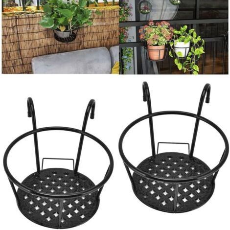 Lot de 2 Pots de Fleurs Suspendus pour Garde-Corps, Panier de jardinières Polyvalent en Fer, Porte-Plante Suspendu avec Crochets pour intérieur, extérieur, terrasse, Jardin. (1/4)