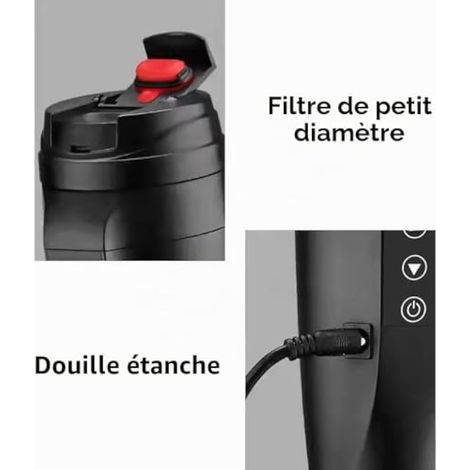 Tasse chauffante de voiture 12V/24V 450ML, bouilloire électrique, allume-cigare, tasse en acier inoxydable pour thé et eau chaude, idéale pour les voyages, noire (1/3)