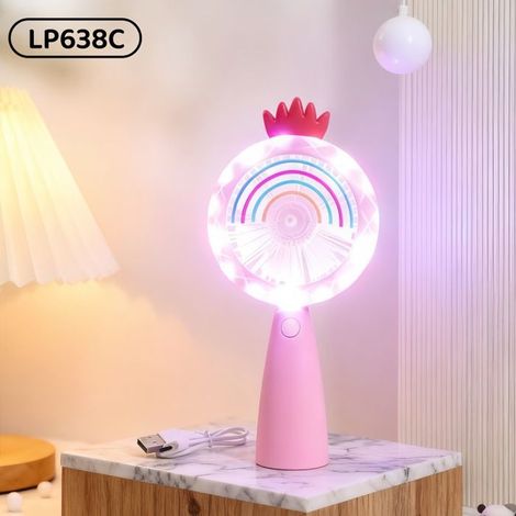 Mini ventilatore portatile per bambini - Design a cartone animato - Interfaccia USB - Con luce - Funzionamento silenzioso - Ventilatore portatile rosa C (1/5)