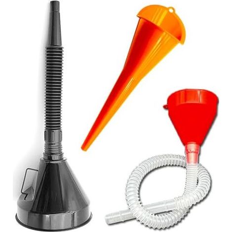 Lot de 3 Entonnoirs Universels avec Tuyau pour Huile Moteur Voiture Atelier Maison Rouge Orange Noir (1/5)