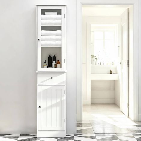 Colonne de salle de bain 40x27x171,5 cm en MDF et acrylique blanc, rangement gain de place – MEUBLIV (1/5)