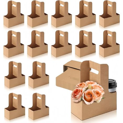 Lot de 15 porte-gobelets kraft à emporter (17,5×8×22,5 cm), pour 2 tasses chaudes/froides – café, restaurant, livraison (1/5)