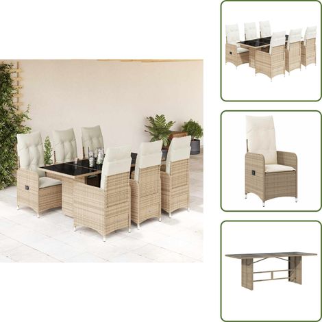 Cojín de respaldo - vidaXL Set de mesa y sillas de jardín 7 pzas y cojines ratán PE beige - Ratán sintético