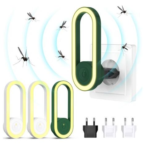 Repellente per insetti a ultrasuoni, repellente elettronico per uso interno, combatte zanzare, topi, ragni, scarafaggi e mosche, confezione da 4