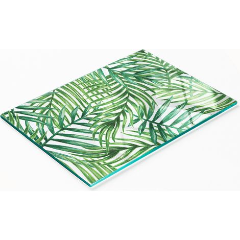 Planche de cuisine décorative multifonctionnelle en verre, motif feuilles de palmier, 80 x 52 cm (1/5)