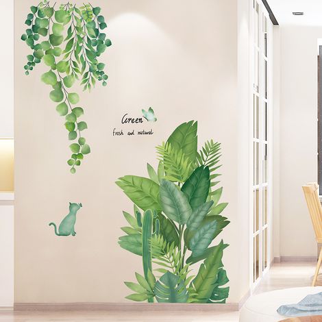 Autocollants fleurs plantes et feuilles muraux, à décoller et coller, papillons à suspendre, vignes, décoration murale, vertes, pour chambre (1/5)