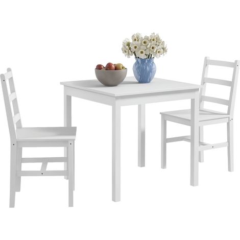 Ensemble repas 3 pièces table et chaises bois massif blanc salon familial (1/5)