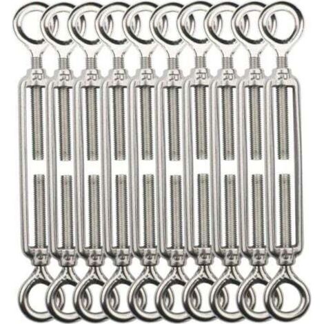 Tendeur Fil De Fer,M5 Tendeurs De Fil,Tendeur De Cable Crochet Et Crochet,Tendeurs De Cable En Acier Inoxydable 304,Utilisé Pour Cordes À Linge,Suspendre,Cable De Garde Corps -10 Pièces OO (1/4)