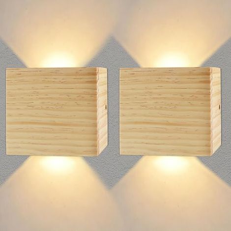 Applique Murale LED Intérieur 7W,Bois 3000K Carrée Blanc Chaud Décor