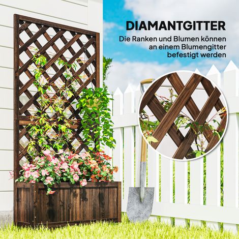 Bac de jardin surélevé en bois avec treillis, jardinière murale pour plantes grimpantes, 72,5x31,5x149,5 cm, pot à fleurs pour terrasse, balcon, jardin, marron