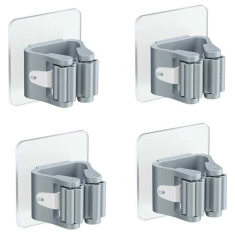 4 Pièces Porte Balai Mural, Auto Adhésif Porte Vadrouille Porte Balais Mural Sans Perçage Pince à Balai Supports Accroche Balai Mural, pour Porte Salle de Bain Cuisine Balcon ( Gris ) (1/4)